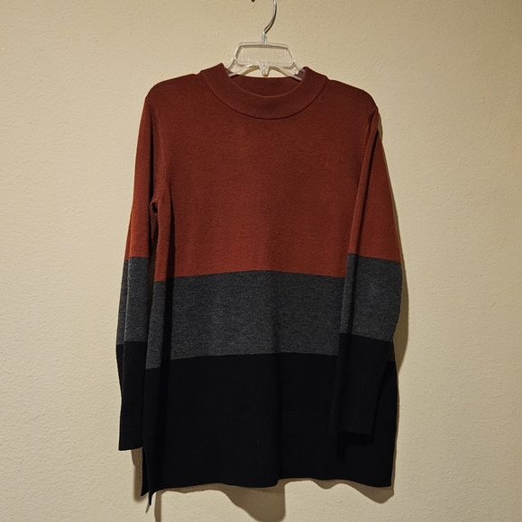 FRENCH CONNECTION Women's Oversized Tunic Sweater, Burgundy/Gray/Black - Medium - Picture 1 of 8